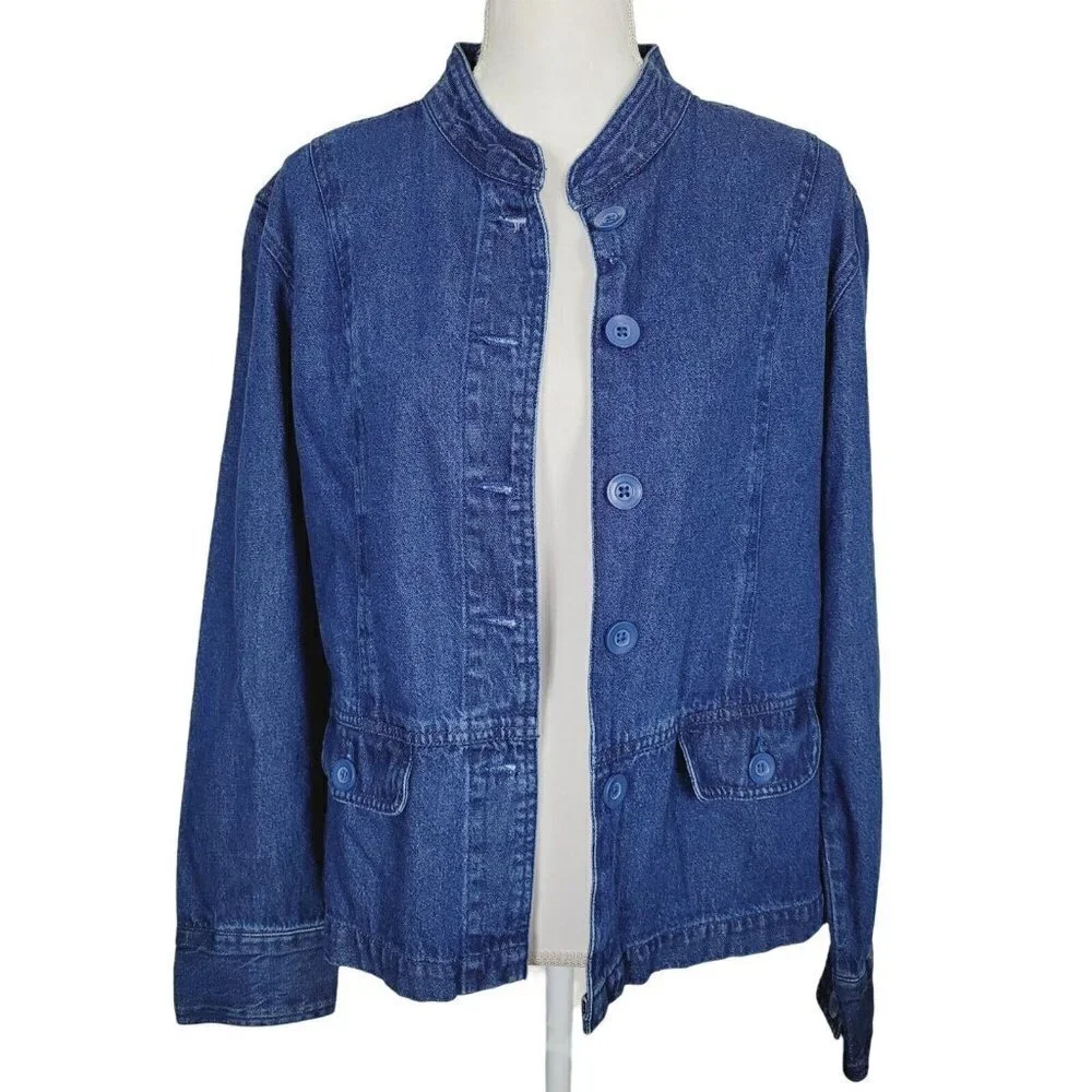 ALC Sz Large Denim Jean Jacket Blue Medium Wash Women's Casual Wear Fall Winter